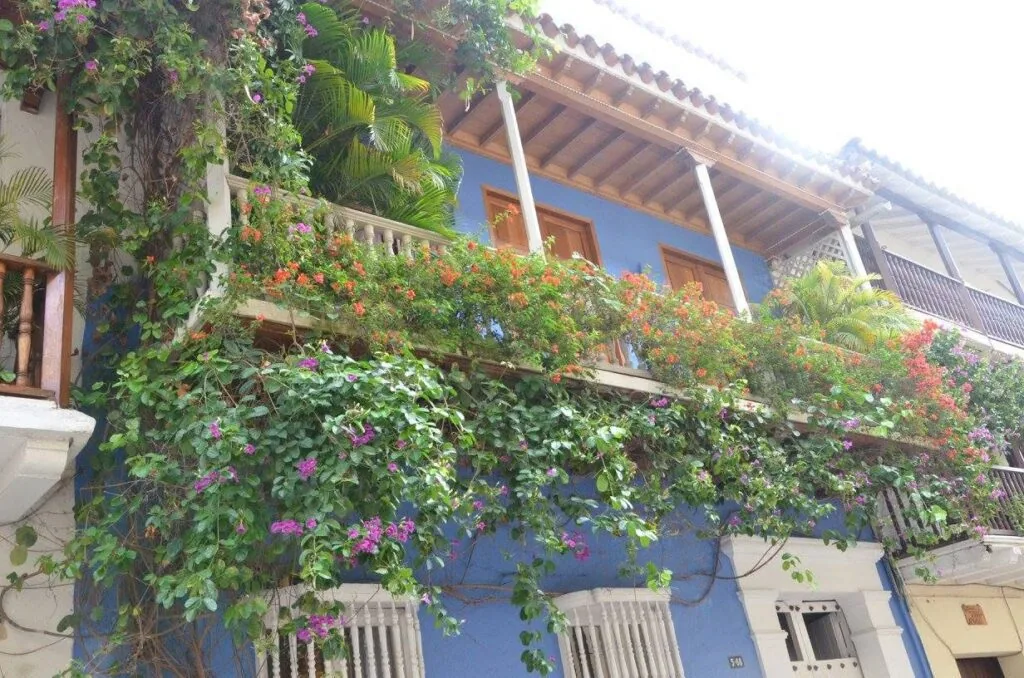 Balcón con flores en Cartagena